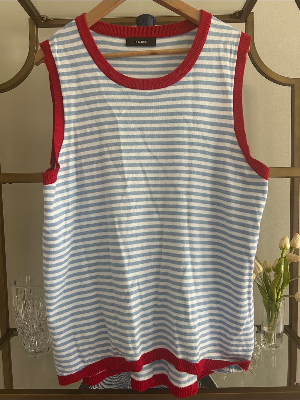 DOKOTOO Striped Sweater Tank with Red Trim
